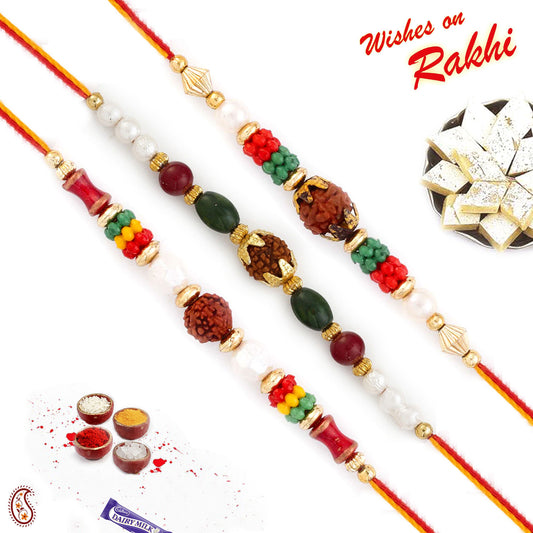 Aapno Rajasthan Set of 3 Rudraksh Studded Colourful Beads Rakhi - Default Title (PST20304)