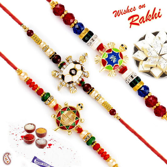 Aapno Rajasthan Set of 3 jewelled Auspicious Rakhi - Default Title (PST20310)