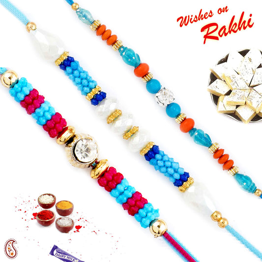 Aapno Rajasthan Set of 3 Multicolor Beads with CZ Rakhi - Default Title (PST20311)