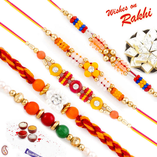 Aapno Rajasthan Set of 5 Multicolor Beadsand CZ Studded Thread Rakhi - Default Title (PST20504)