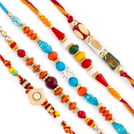 Aapno Rajasthan Set of 5 Yellow, Red and Green Beads Rakhi - Default Title (PST20510)