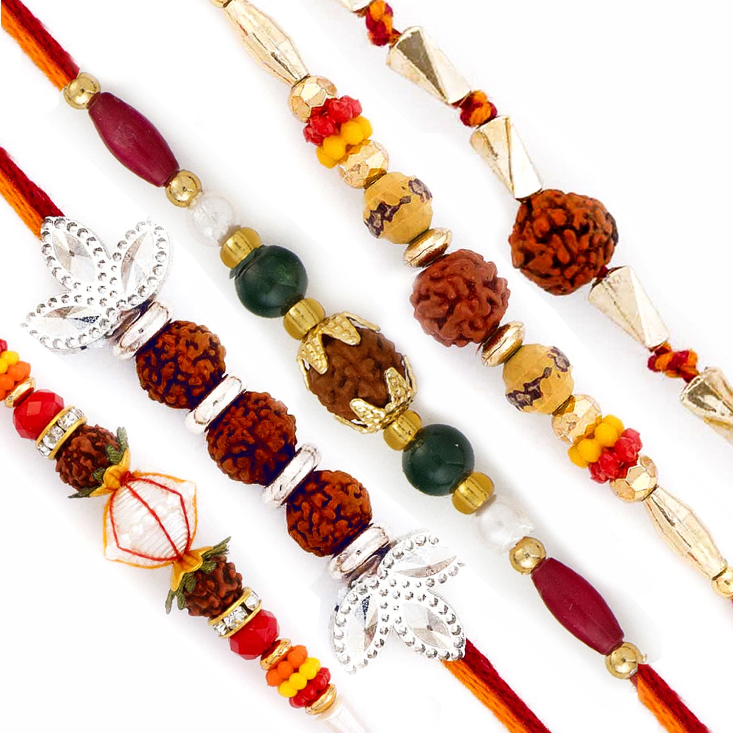 Aapno Rajasthan Set of 5 Golden and Silver Beads Rudraksh Rakhi - Default Title (PST20514)