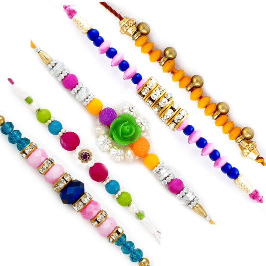 Aapno Rajasthan Set of 5 Lovely Multicolour Beads Pastel colour Rakhi - Default Title (PST20515)