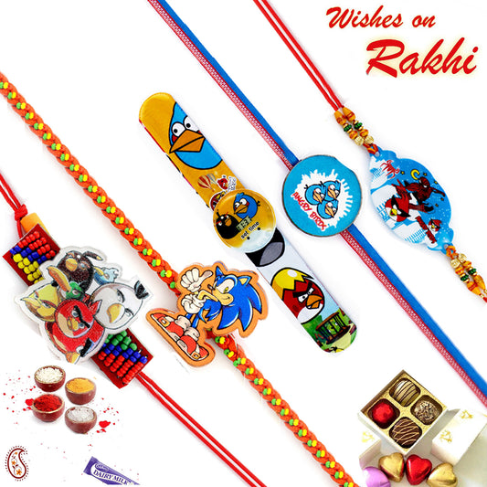 Aapno Rajasthan Set of 5 Colourful Kids Motif Rakhi - Default Title (PST20532)