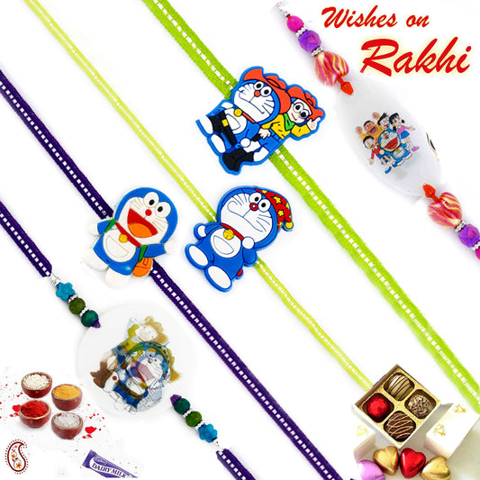 Aapno Rajasthan Set of 5 Colourful Doraemon Motif Kids Rakhi - Default Title (PST20534)