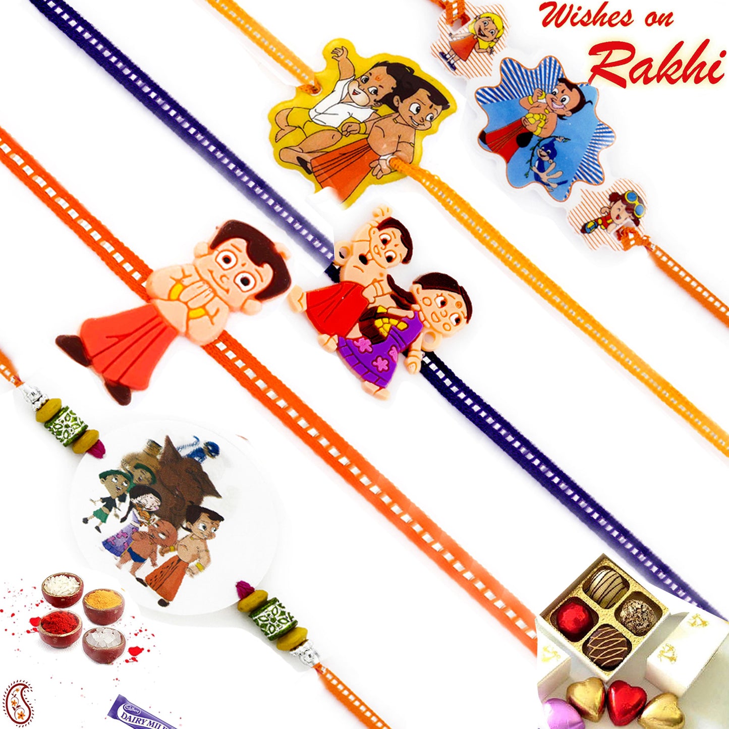 Aapno Rajasthan Set of 5 Colourful Chhota Bheem Motif Kids Rakhi - Default Title (PST20535)