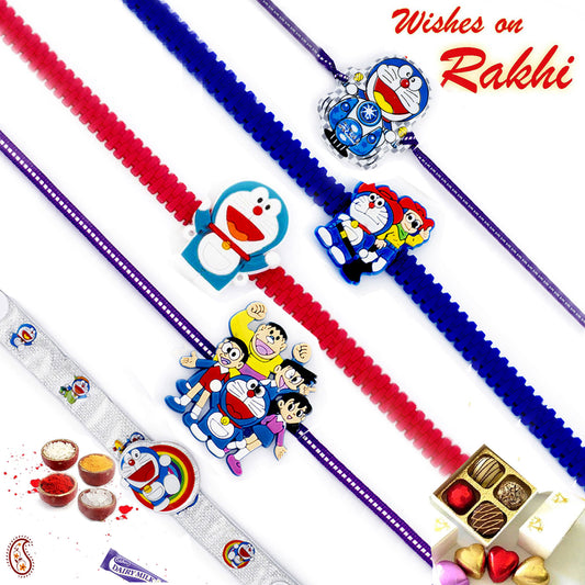 Aapno Rajasthan Set of 5 Colourful Doraemon Motif Kids Rakhi - Default Title (PST20537)