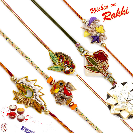 Aapno Rajasthan Set of 5 Traditional Zardosi Rakhi - Default Title (PST20538)