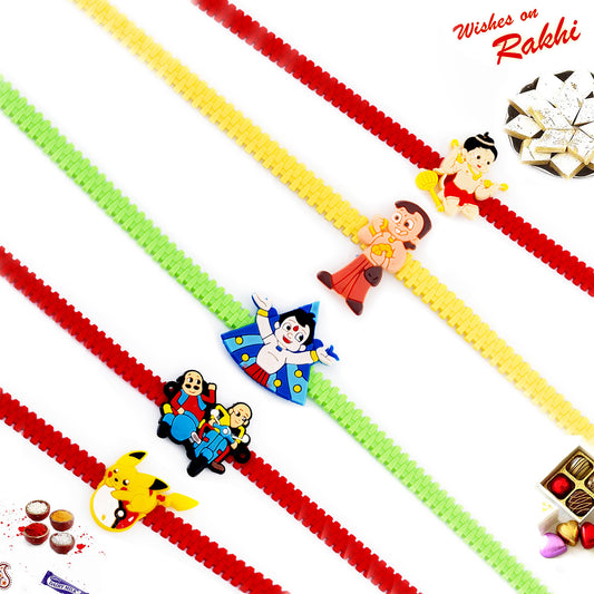 Aapno Rajasthan Set of 5 Colourful Motif Kids Rakhi - Default Title (PST20539)