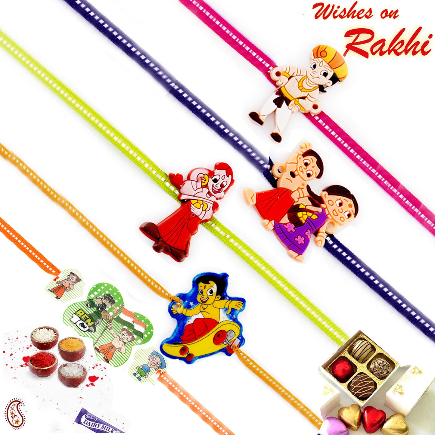 Aapno Rajasthan Set of 5 Colourful Assorted Kids Rakhi - Default Title (PST20540)