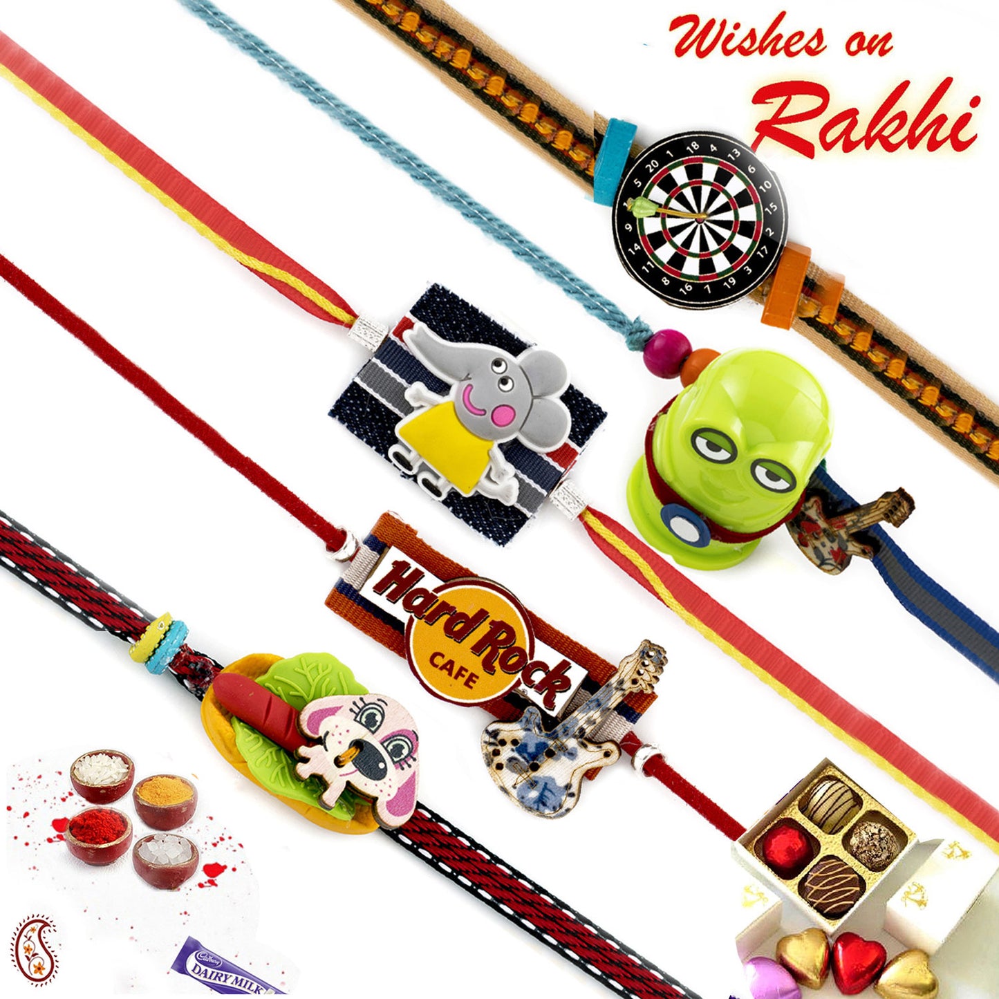 Aapno Rajasthan Set of 5 Colourful Assorted Kids Rakhi - Default Title (PST20541)