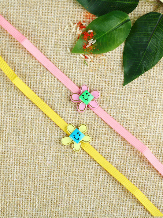 Pink and Yellow Smiley Flower Rakhi Set of Two - Default Title (PST21208)