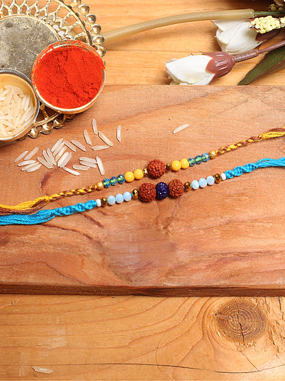 Handcrafted Rudraksha Yellow and Blue Set of Two Rakhi - Default Title (PST21216)