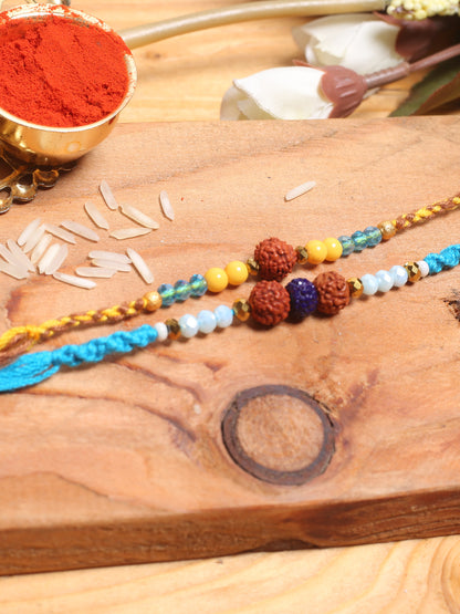 Handcrafted Rudraksha Yellow and Blue Set of Two Rakhi - Default Title (PST21216)