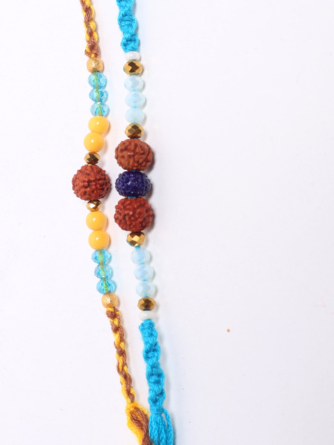 Handcrafted Rudraksha Yellow and Blue Set of Two Rakhi - Default Title (PST21216)