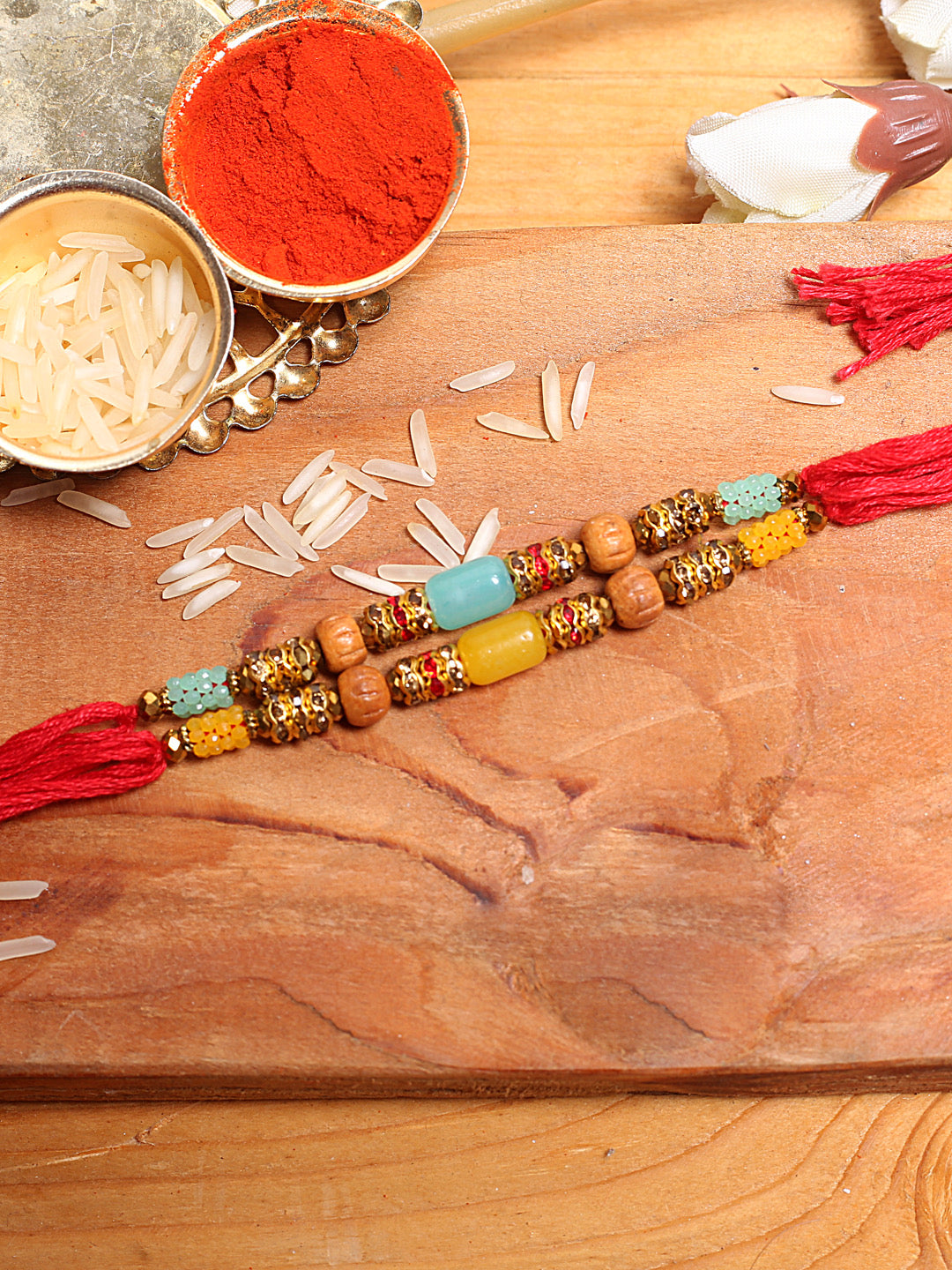 Yellow and Blue Beaded Stylish Set of Two Rakhi - Default Title (PST21217)