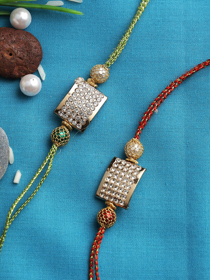 Stylish Metal Rakhi with Diamond Work Set of Two - Only Rakhi (PST22611_2)