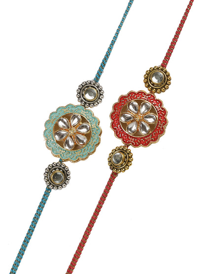 Designer Metal Rakhi with Beautiful Handwork Set of Two - Only Rakhi (PST22615_2)