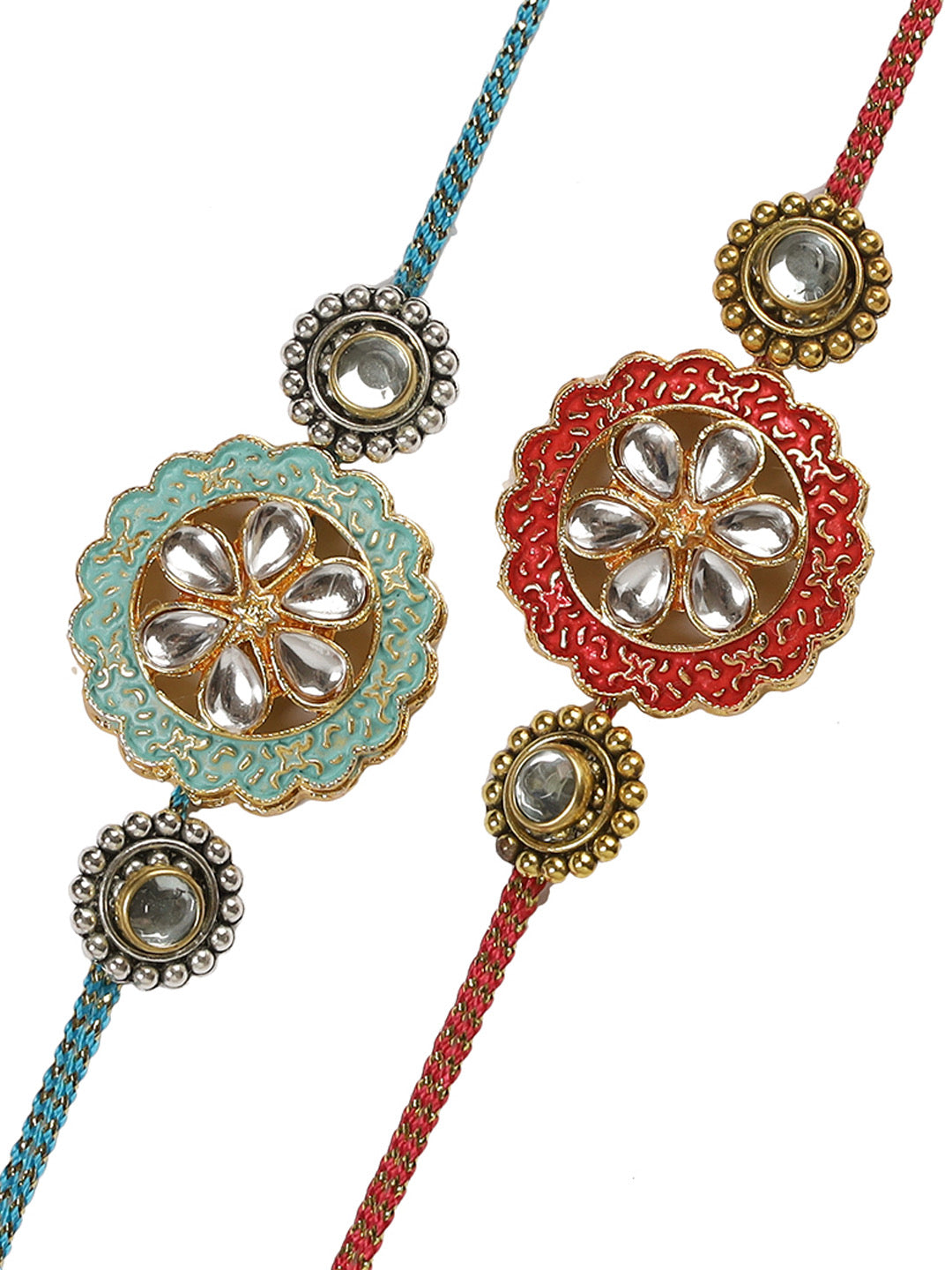 Designer Metal Rakhi with Beautiful Handwork Set of Two - Only Rakhi (PST22615_2)