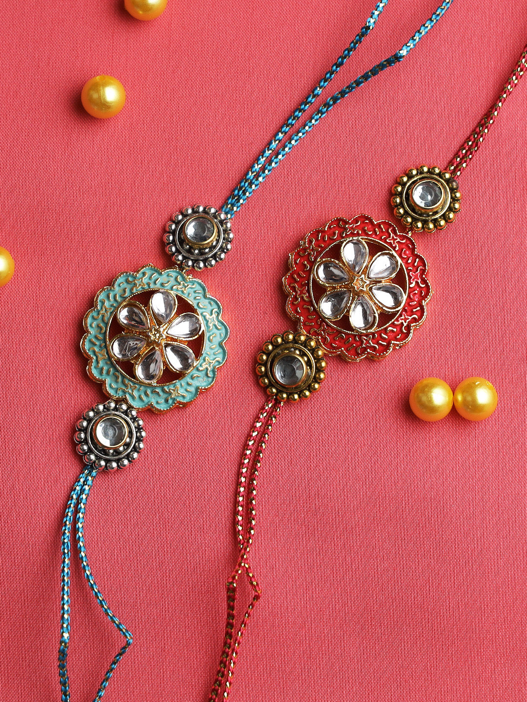 Designer Metal Rakhi with Beautiful Handwork Set of Two - Only Rakhi (PST22615_2)