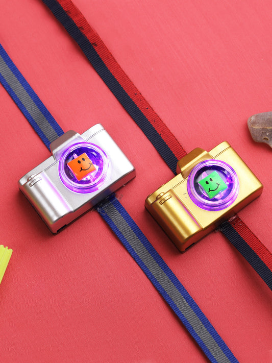 Stylish Camera Rakhi Silver and Golden Set of Two - Only Rakhi (PST22616_2)