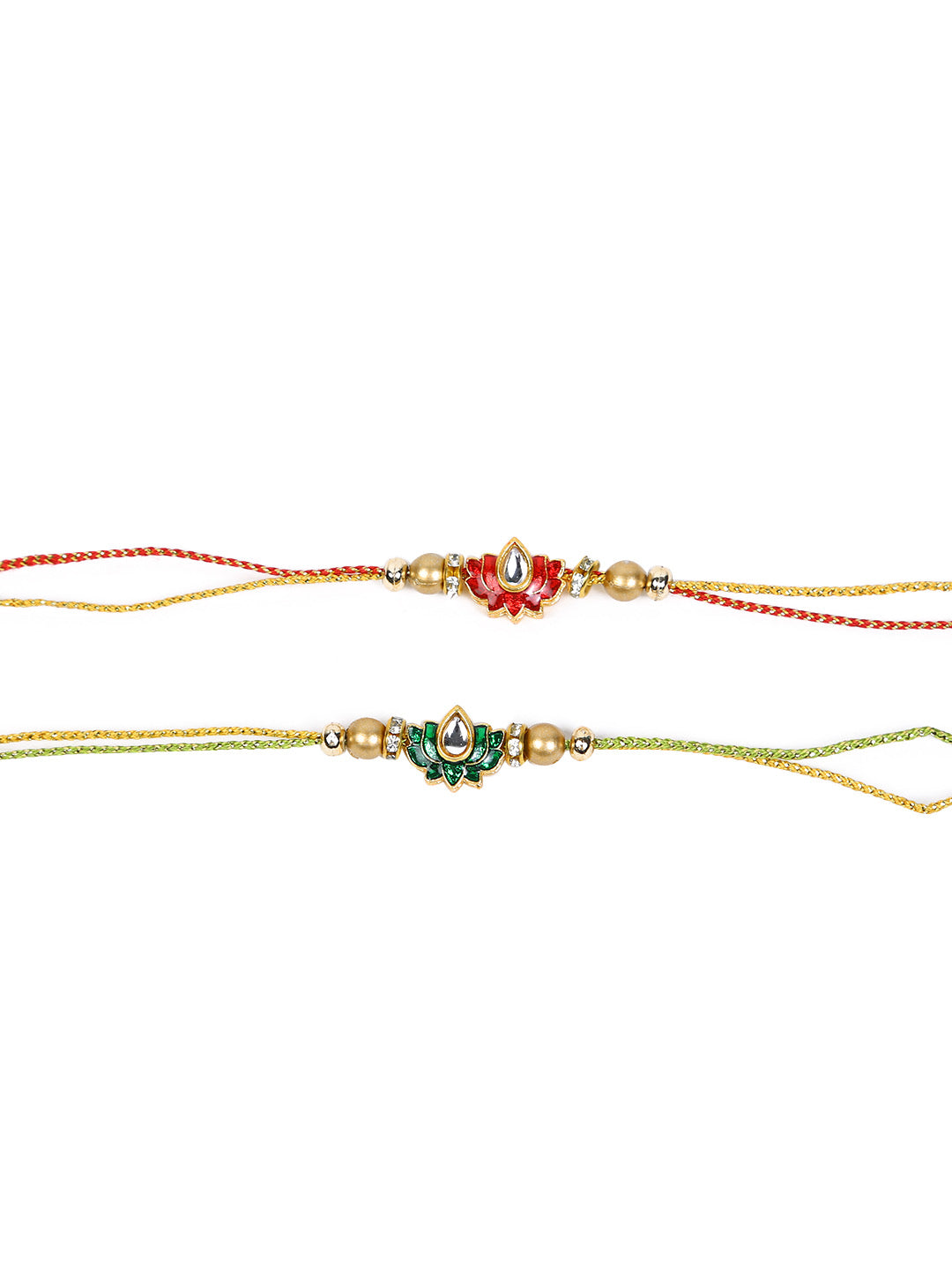 Lotus Shape Kundan Rakhi Set of Two - Only Rakhi (PST22619_2)