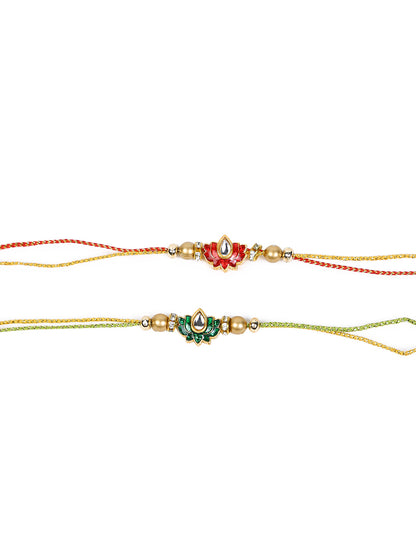 Lotus Shape Kundan Rakhi Set of Two - Only Rakhi (PST22619_2)