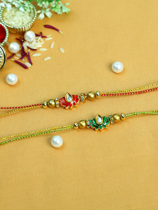 Lotus Shape Kundan Rakhi Set of Two - Only Rakhi (PST22619_2)