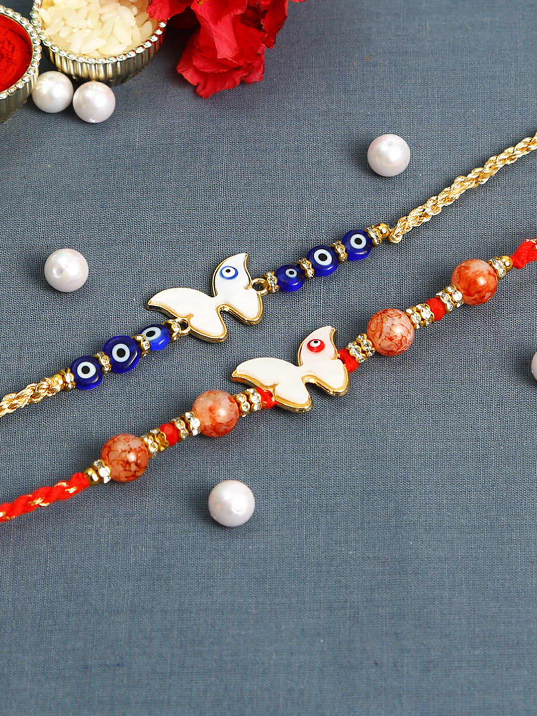 Butterfly Evil Eye Rakhi Set of Two - Only Rakhi (PST22623_2)