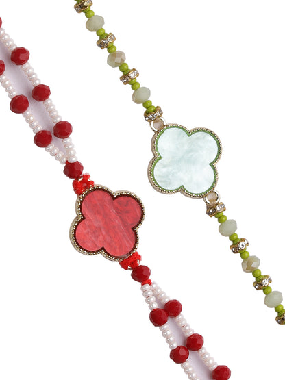 Shimmery Red and Green Rakhi Set of Two - Only Rakhi (PST22624_2)