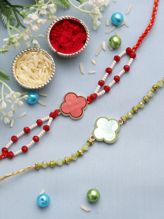 Shimmery Red and Green Rakhi Set of Two - Only Rakhi (PST22624_2)