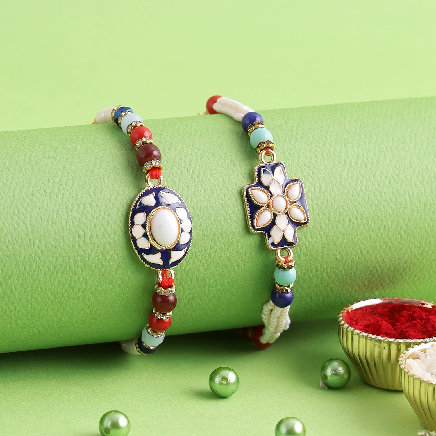 Set of 2 Meena Work Rakhi for Brother - Only Rakhi (PST22626_2)