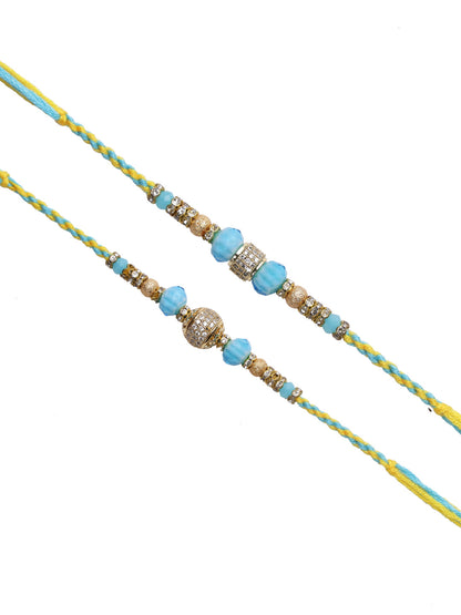 Blue and Golden Pearl Rakhi Set of Two - Only Rakhi (PST22631_2)