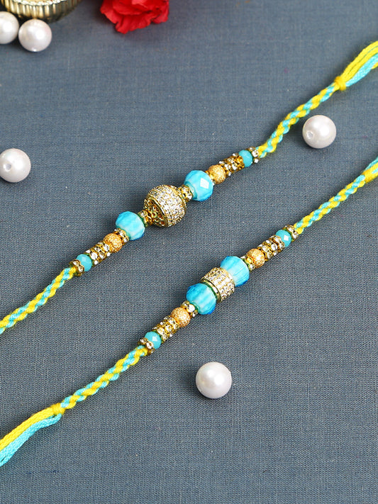 Blue and Golden Pearl Rakhi Set of Two - Only Rakhi (PST22631_2)