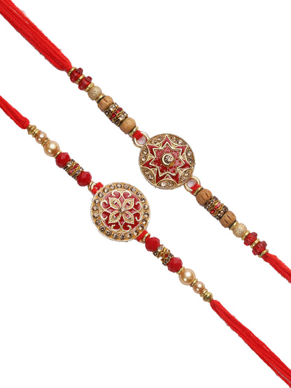Traditional Red and Golden Rakhi Set of Two - Only Rakhi (PST22639_2)