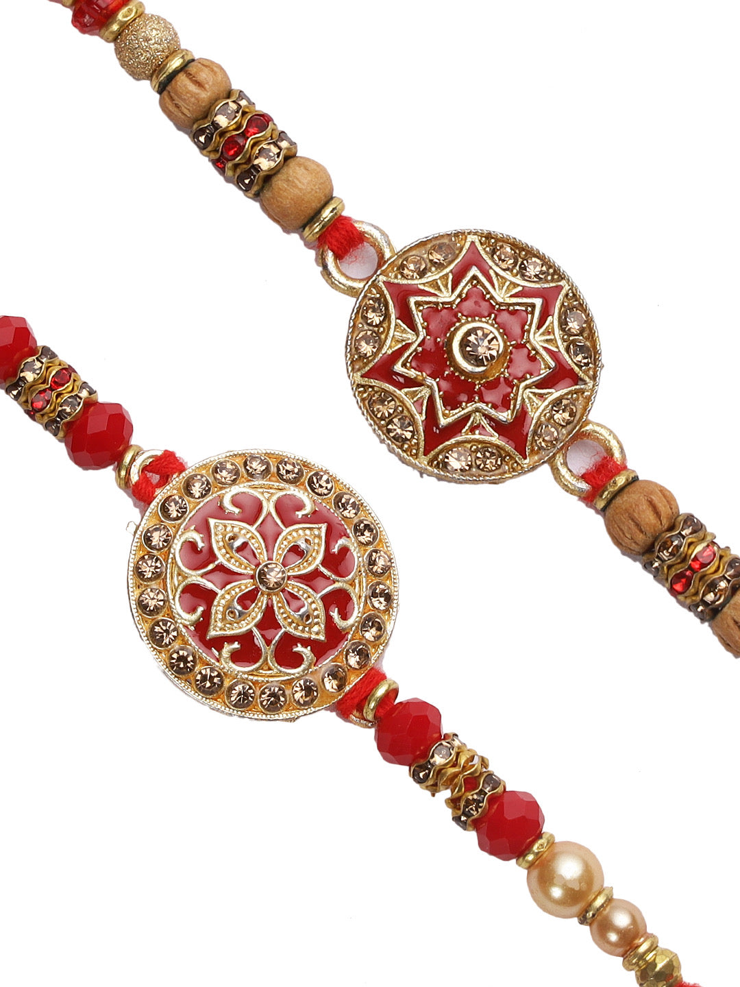 Traditional Red and Golden Rakhi Set of Two - Only Rakhi (PST22639_2)