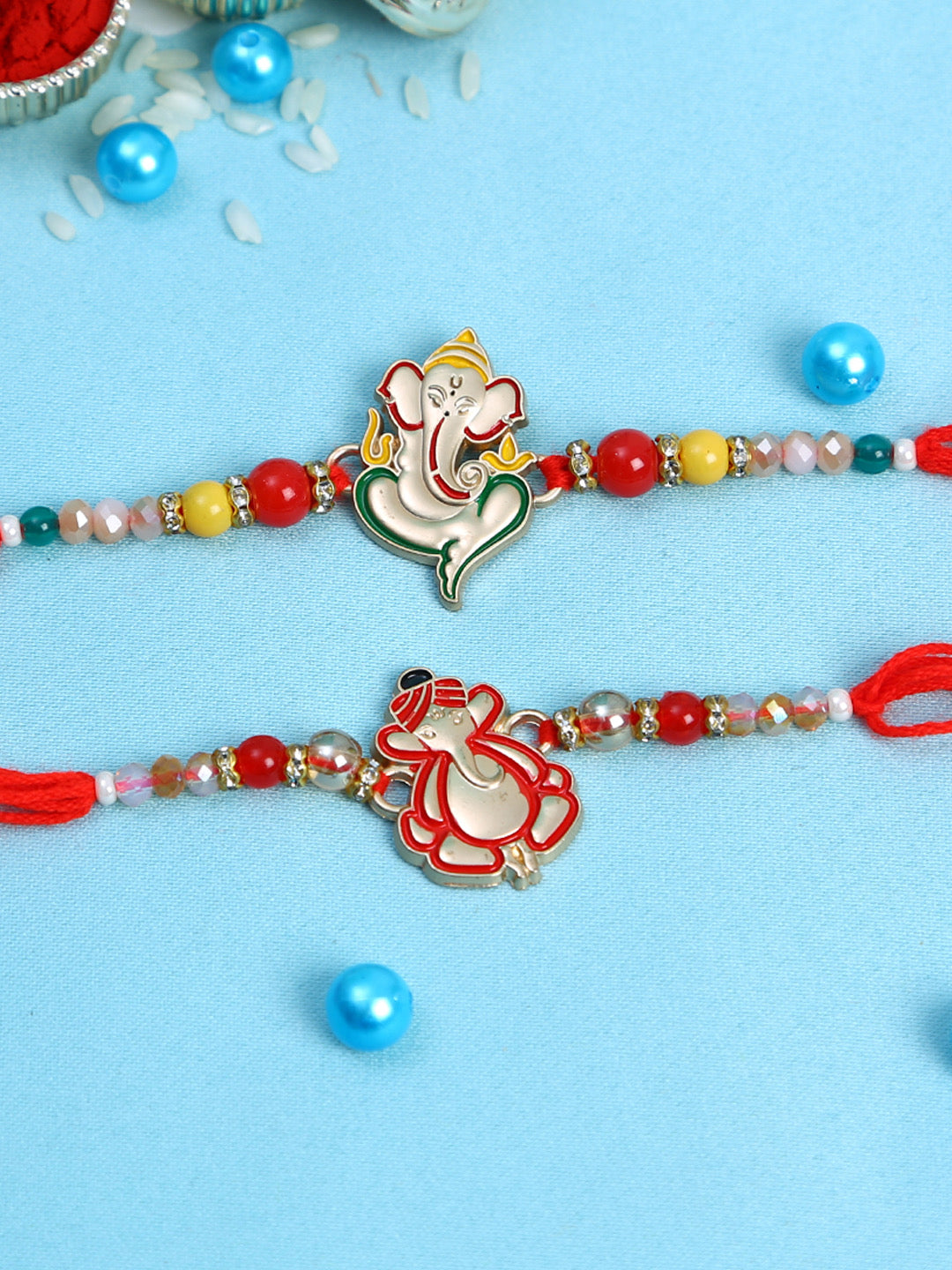 Colorful Ganesh Rakhi Set of Two - Only Rakhi (PST22640_2)