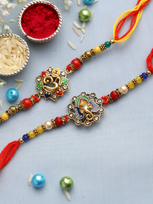 Colorful Om and Ganesha Rakhi Set of Two - Only Rakhi (PST22642_2)