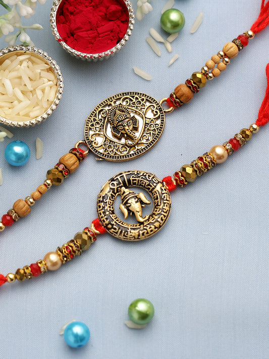 Antique Style Ganesha Rakhi Set of Two - Only Rakhi (PST22647_2)