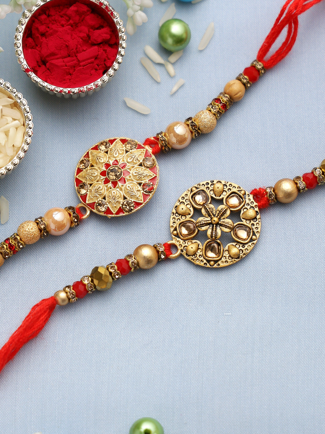 Rustic Floral Rakhi Set of Two - Only Rakhi (PST22648_2)