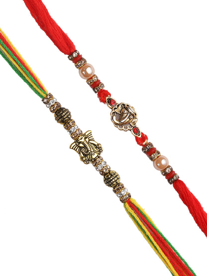 Small Antique Ganesha Rakhi Set of Two - Only Rakhi (PST22655_2)