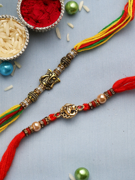 Small Antique Ganesha Rakhi Set of Two - Only Rakhi (PST22655_2)