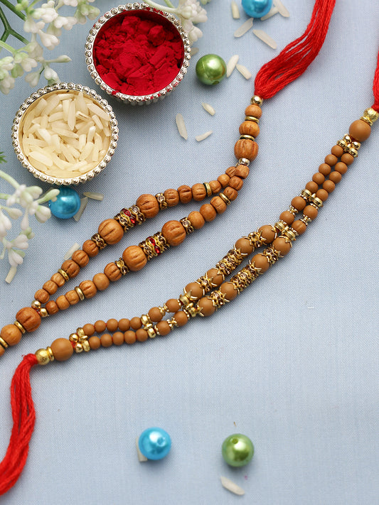 Small Wooden Beads Rakhi Set of Two - Only Rakhi (PST22662_2)