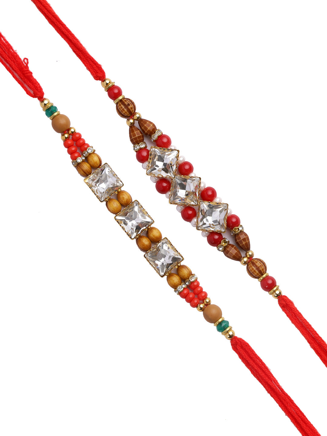 Diamond Beaded Rudaraksh Rakhi Set of Two - Only Rakhi (PST22663_2)