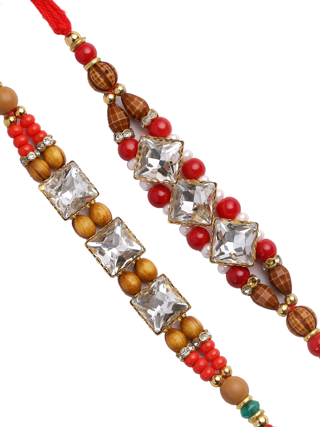 Diamond Beaded Rudaraksh Rakhi Set of Two - Only Rakhi (PST22663_2)