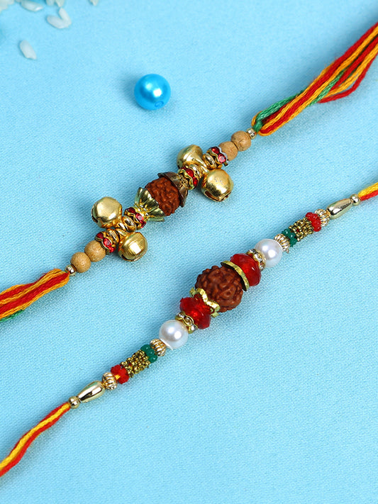 Small Bells and Rudaraksh Rakhi Set of Two - Only Rakhi (PST22695_2)