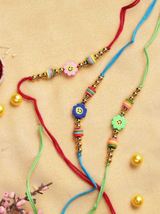 Colorful Beaded Smiley Rakhi Set of Three - Only Rakhi (PST22701_3)