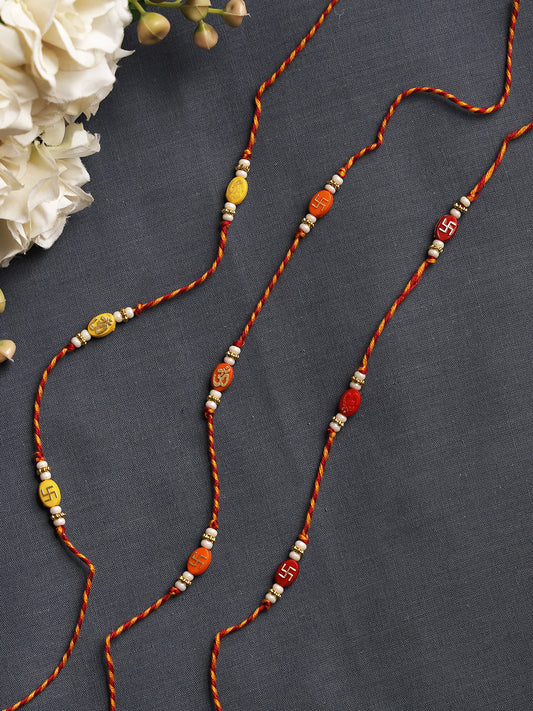 Religious Om and Swastika Rakhi Set of Three - Only Rakhi (PST22703_3)