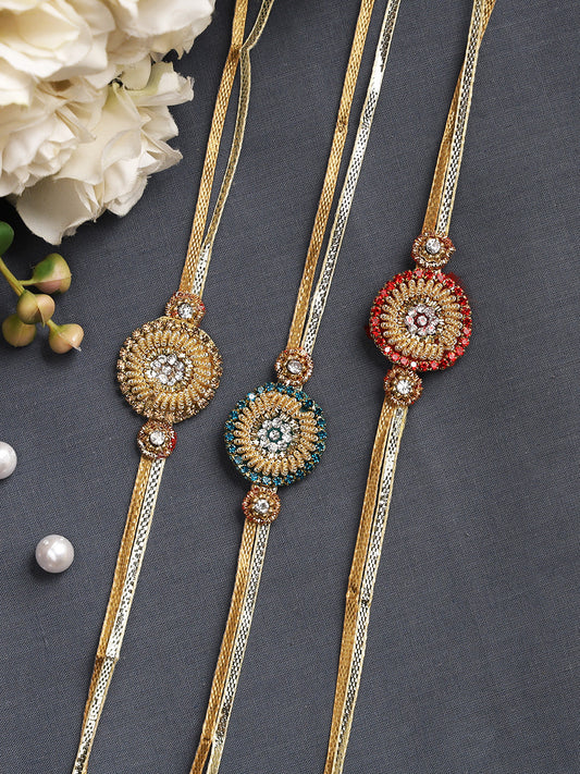 Handcrafted Zardosi Work Rakhi Set of Three - Only Rakhi (PST22704_3)