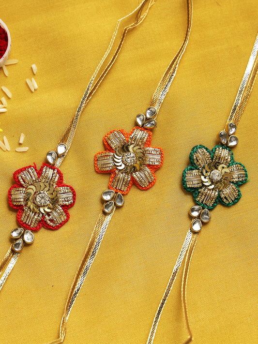 Stunning Sunflower Rakhi in Sequin and Zardosi Work Set of Three - Only Rakhi (PST22705_3)